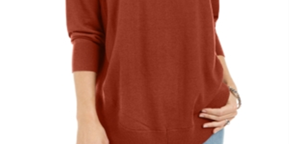 Style & Co Women's Lace Up Chevron Trim Sweater Copper Size Petite L