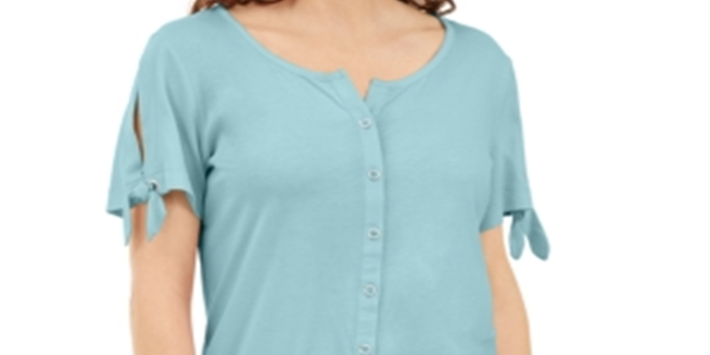 Karen Scott Women's Button Front Top Blue Size X-Small