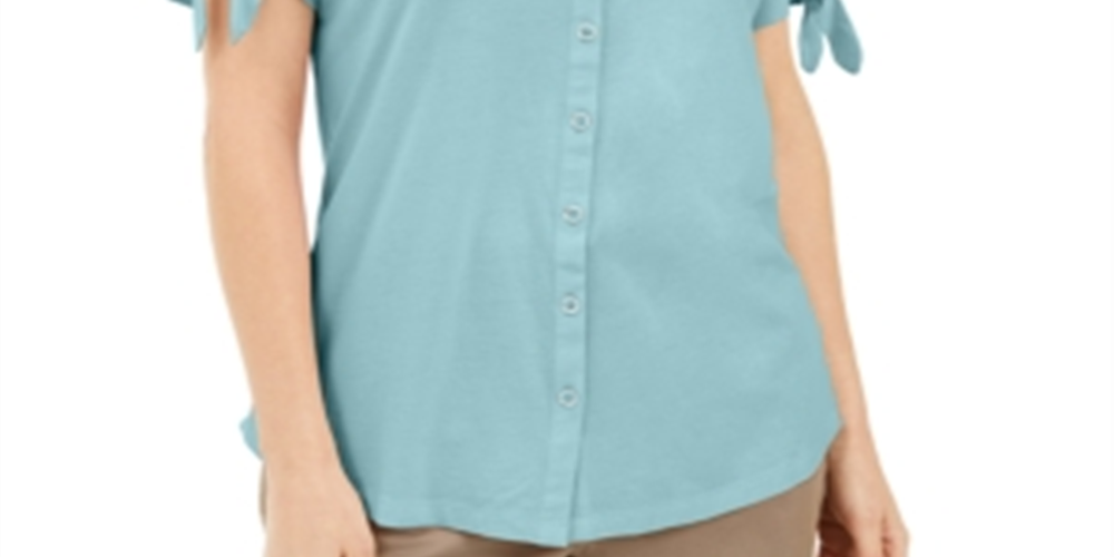 Karen Scott Women's Button Front Top Blue Size X-Small