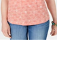 Style & Co Women's Cotton Printed Scoop Neck Top Peach Size Small