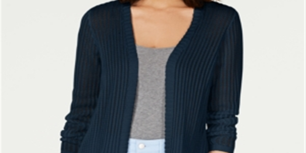 Charter Club Women's Vertical Stitch Completer Sweater Blue Size X-Large