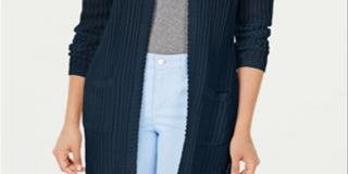 Charter Club Women's Vertical Stitch Completer Sweater Blue Size X-Large