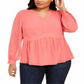 Charter Club Women's Plus Clip Dot Blouse Pink Size 2X