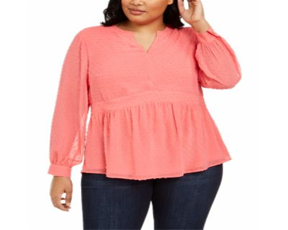 Charter Club Women's Plus Clip Dot Blouse Pink Size 2X