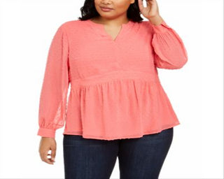 Charter Club Women's Plus Clip Dot Blouse Pink Size 2X