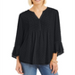 Charter Club Women's Double Ruffle Textured Pintuck Top Black Size Petite S