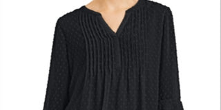 Charter Club Women's Double Ruffle Textured Pintuck Top Black Size Petite S