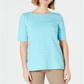 Charter Club Women's Cotton Texture Striped Elbow Sleeve Top Blue Size Large