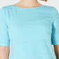 Charter Club Women's Cotton Texture Striped Elbow Sleeve Top Blue Size Large