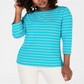 Karen Scott Women's Cotton Striped Vented Hem Top Blue Size X-Small