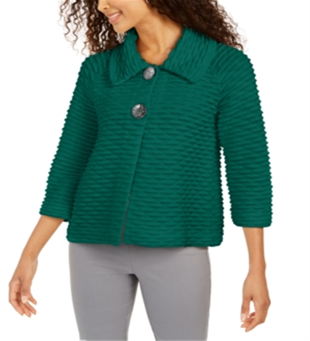 JM Collection Women's Two Button Textured Topper Green Size Petite Small