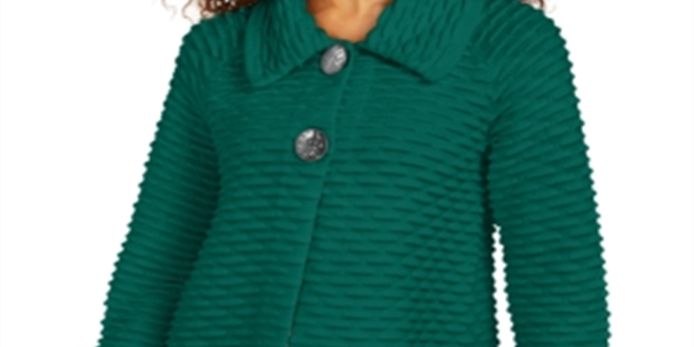 JM Collection Women's Two Button Textured Topper Green Size Petite Small