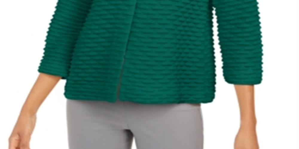 JM Collection Women's Two Button Textured Topper Green Size Petite Small