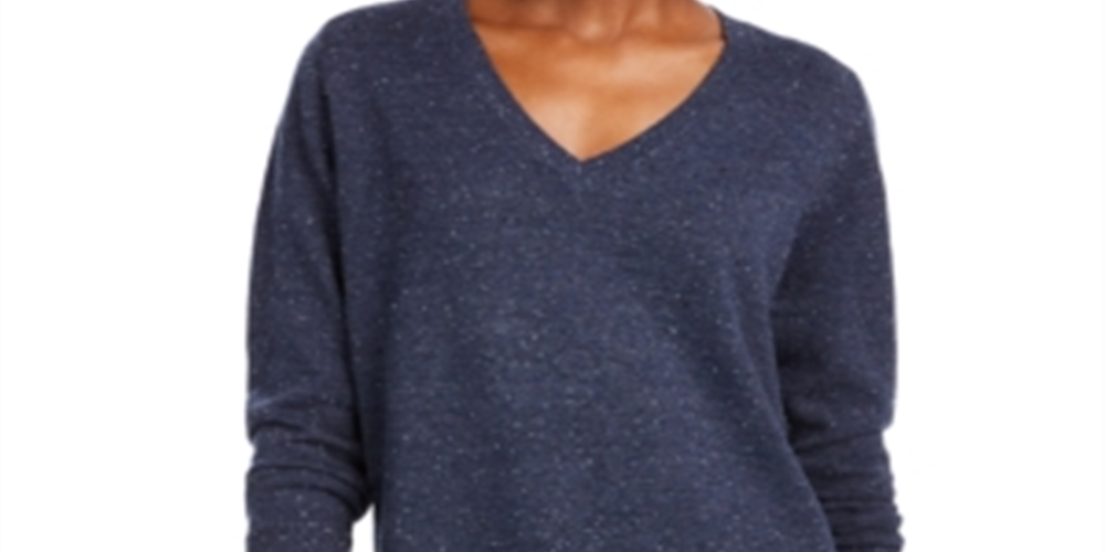 Maison Jules Women's Cotton V Neck Tunic Sweater Blue Size Large