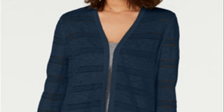Charter Club Women's Pointelle Striped Cardigan Blue Size Medium