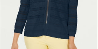 Charter Club Women's Pointelle Striped Cardigan Blue Size Medium