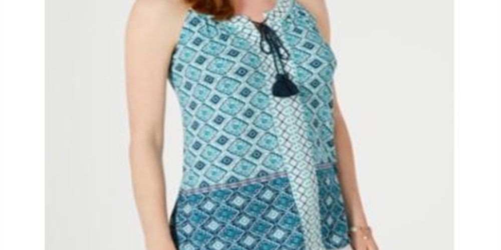 Style & Co Women's Tassel Printed Sleeveless Tank Top Blue Size X-Large