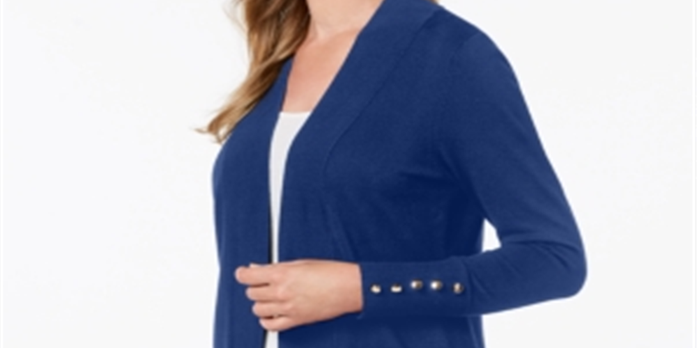 JM Collection Women's Open Front Cardigan Blue Size Petite S