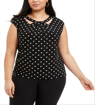 Kasper Women's Polka Dot Cut Out Top Black Size 1X