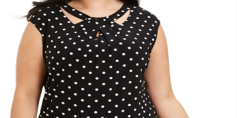 Kasper Women's Polka Dot Cut Out Top Black Size 1X