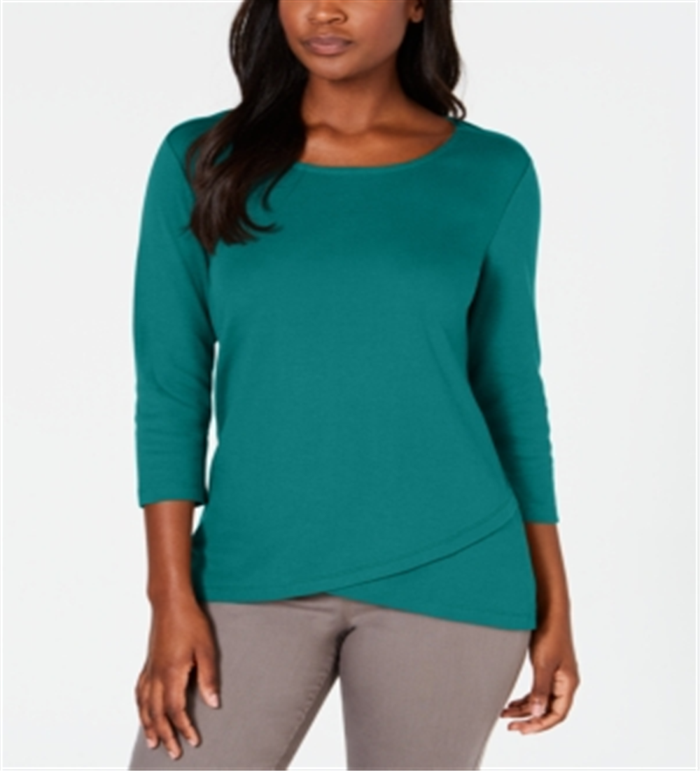 Karen Scott Women's Tulip Hem Top Green Size X-Large