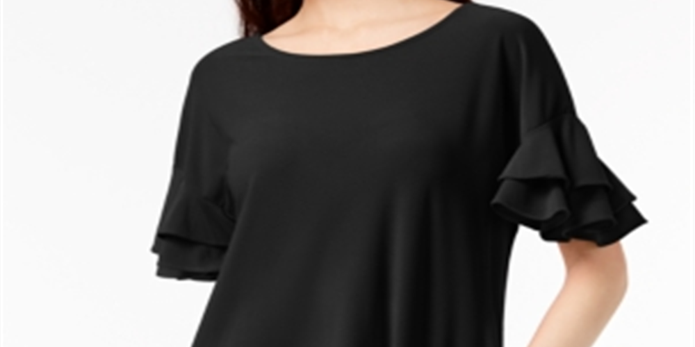 INC International Concepts Women's Ruffled Sleeve Top Black Size Petite S