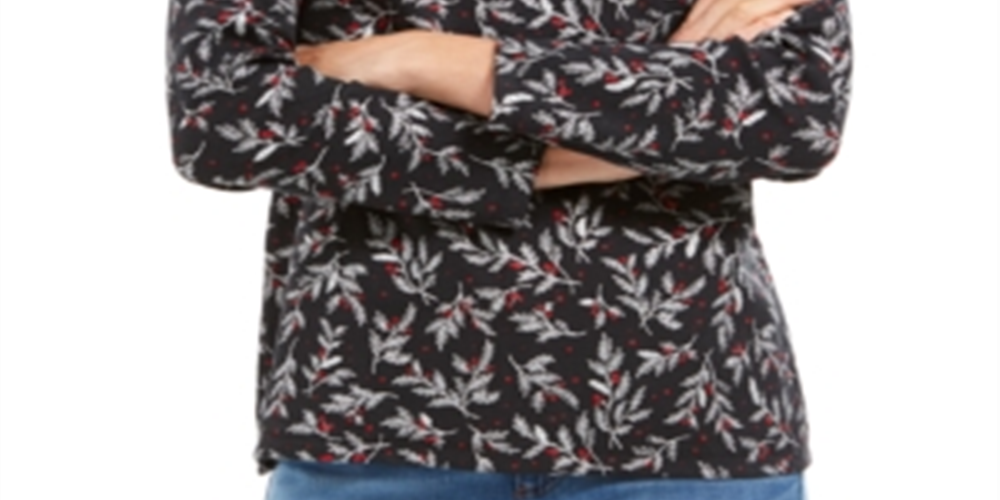 Karen Scott Women's Printed Turtleneck Top Black Size X-Small