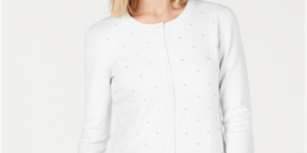 Charter Club Women's Pearl Embellished Button Down Cardigan White Size Large