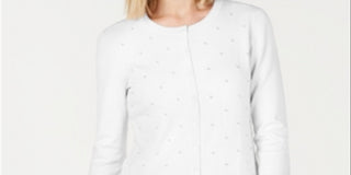 Charter Club Women's Pearl Embellished Button Down Cardigan White Size Large