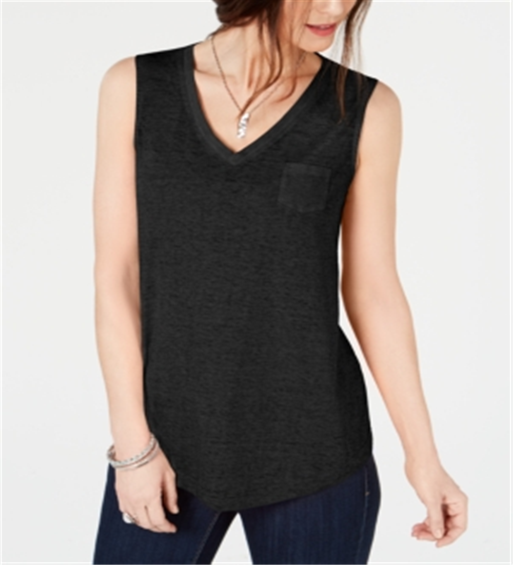 Style & Co Women's Chest Pocket Burnout Top Black Size Small