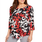 JM Collection Women's Printed Scoop Neck Top Red Size X-Small