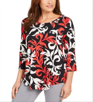 JM Collection Women's Printed Scoop Neck Top Red Size X-Small