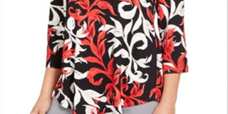 JM Collection Women's Printed Scoop Neck Top Red Size X-Small