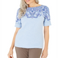 Karen Scott Women's Printed Boat Neck Top Blue Size Small