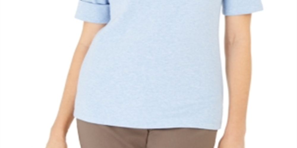 Karen Scott Women's Printed Boat Neck Top Blue Size Small
