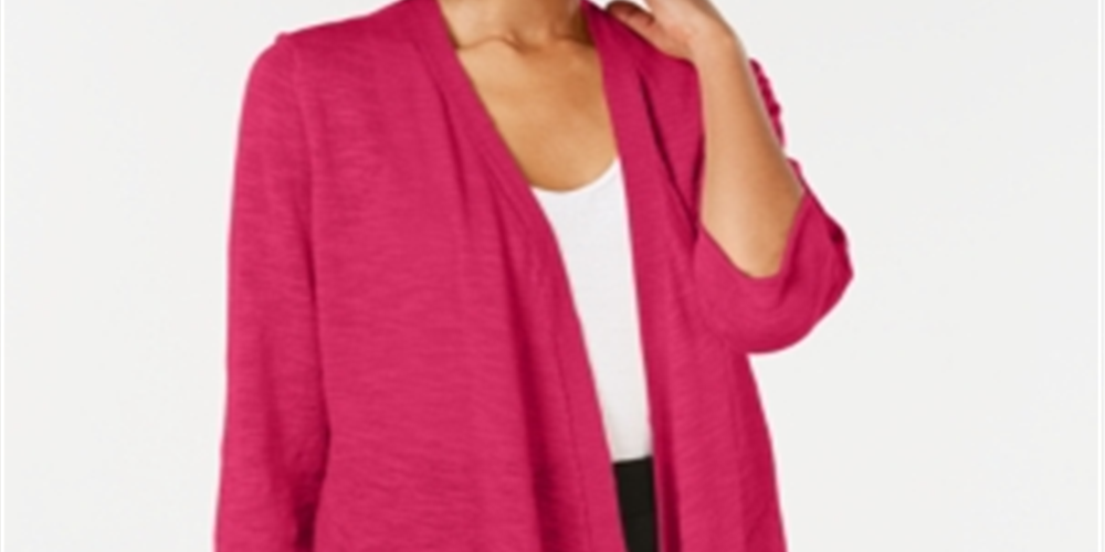 Alfani Women's Linen Open Front Cardigan Pink Size Large