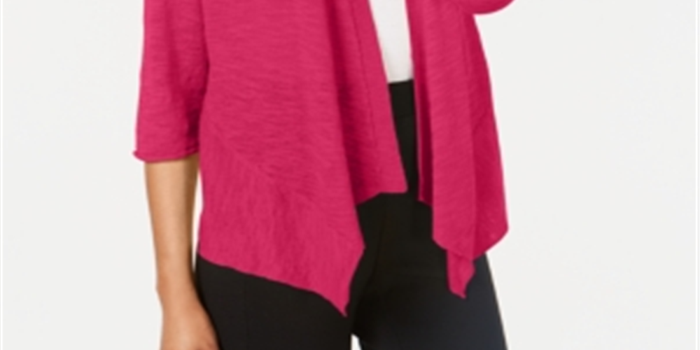 Alfani Women's Linen Open Front Cardigan Pink Size Large