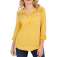 Style & Co Women's Embroidered Cotton Jersey Shirt Yellow Size X-Small