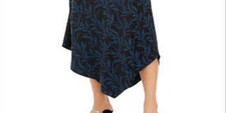 Alfani Women's Printed Asymmetrical Midi Skirt Blue Size 12