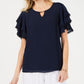 JM Collection Women's Keyhole Gauze Top Blue Size M