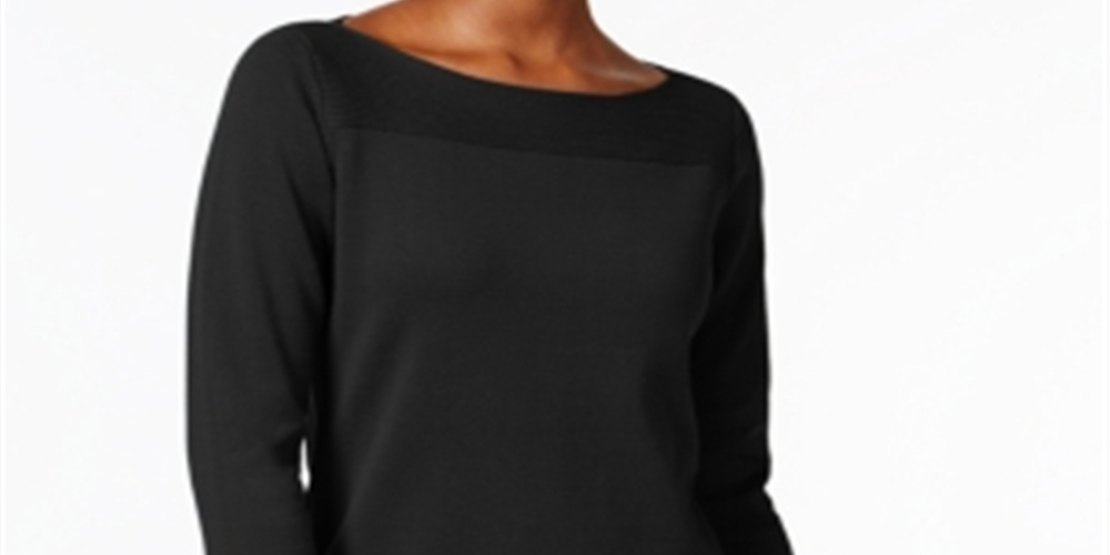Karen Scott Women's Textured Jewel Neck 3/4 Sleeve Top Black Size X-Small