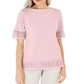 Karen Scott Women's Cotton Crochet Fringed Top Pink Size Small