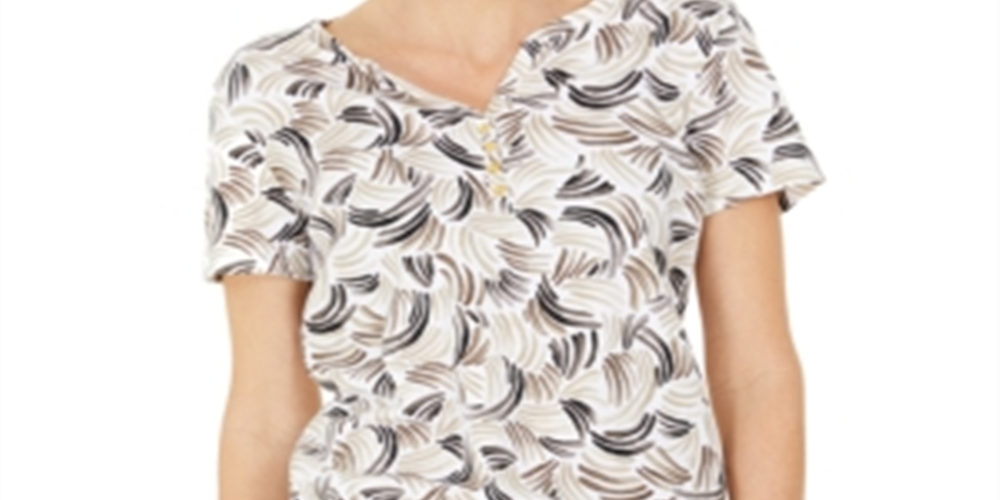 Karen Scott Women's Printed Henley Top Brown Size Small