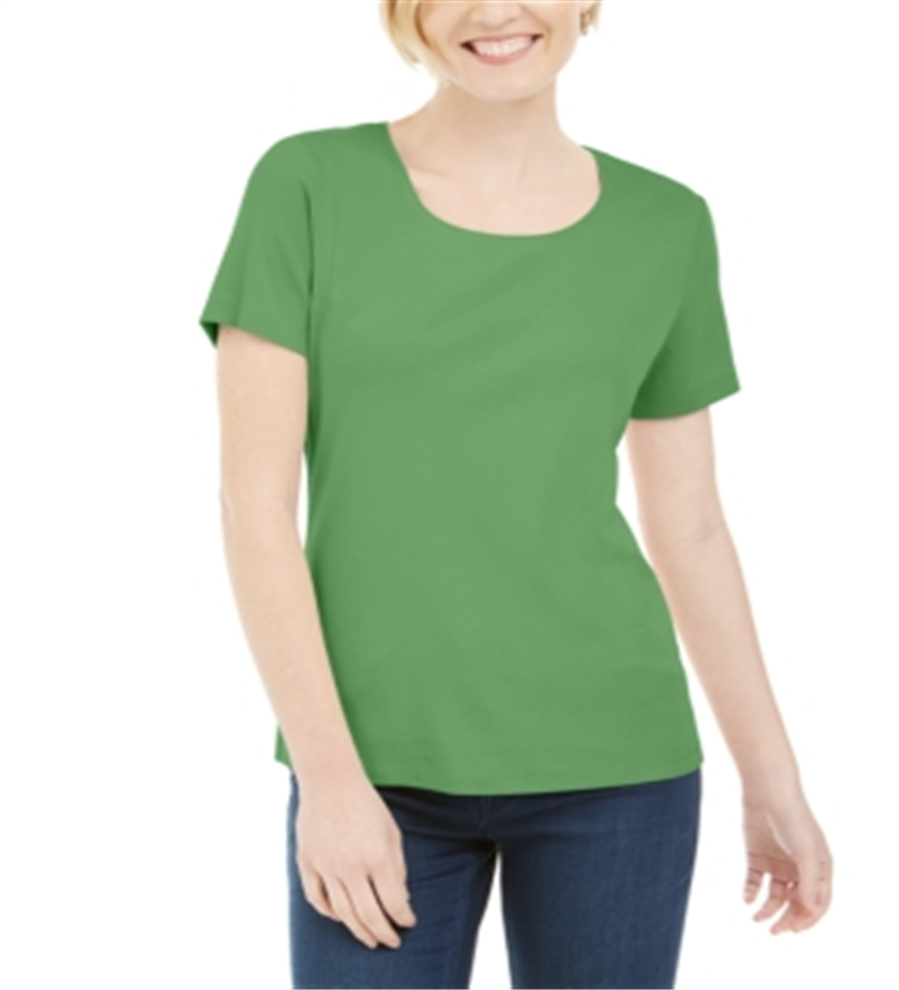 Karen Scott Women's Short Sleeve Scoop Neck Top Green Size Large