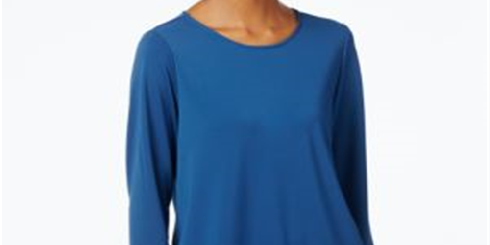 Alfani Women's Asymmetrical Layered Blouse Blue Size Petite Medium