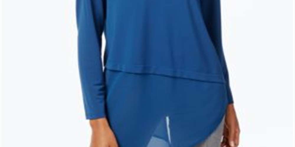 Alfani Women's Asymmetrical Layered Blouse Blue Size Petite Medium