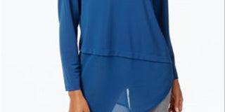 Alfani Women's Asymmetrical Layered Blouse Blue Size Petite Medium