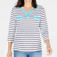 Karen Scott Cotton Contrasting Trim Striped Top Blue Size XL