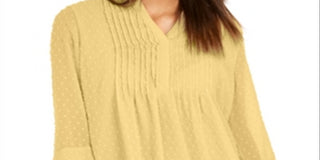 Charter Club Women's Double Ruffle Textured Pintuck Top Yellow Size Petite XL
