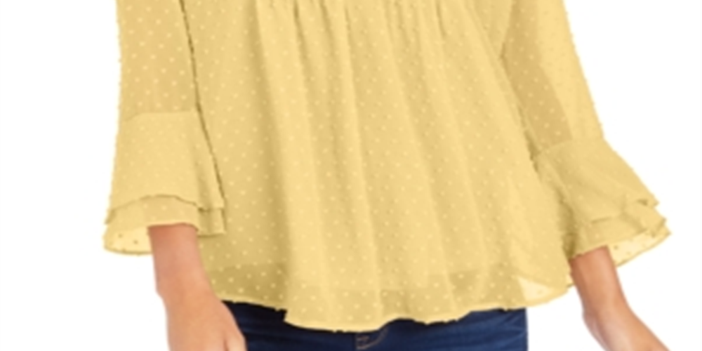 Charter Club Women's Double Ruffle Textured Pintuck Top Yellow Size Petite XL